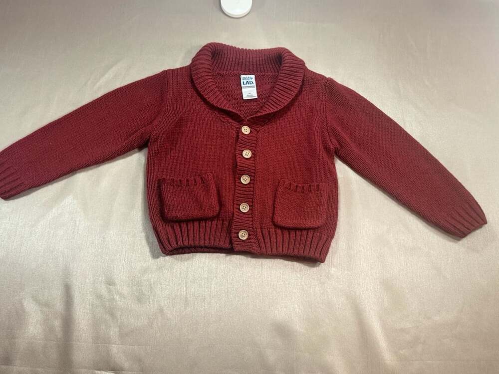 Little LAD Boys 3T Rust Red Knit Cardigan Sweater Button Front Pockets